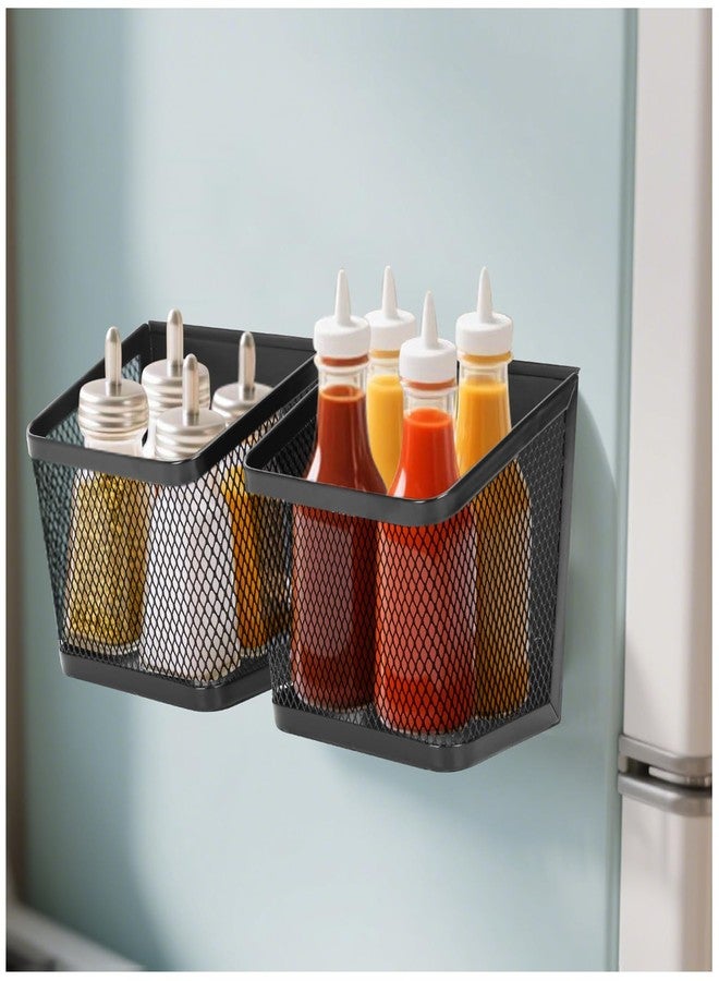 VAlinks 2 Pack Magnetic Spice Rack for Refrigerator and Oven Magnetic Fridge Basket Shelf Organizer for Kitchen Storage (Black) - Image 1